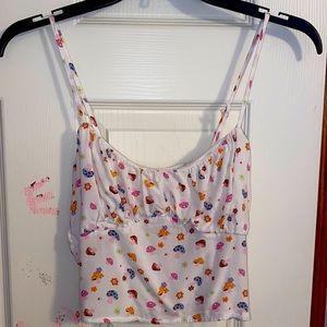 PacSun/L.A Hearts/ White Flower and Mushroom Cropped Tank Top/Adjustable Straps
